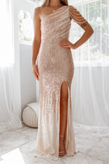 Robe Longue Glamour Dorée Perlée