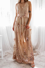 Robe Longue Scintillante Dos Croisé