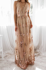 Robe Longue Scintillante Dos Croisé