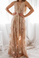 Robe Longue Scintillante Dos Croisé