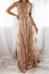 Robe Longue Scintillante Dos Croisé