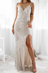 Robe Longue Bustier À Sequins Argentés