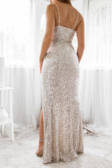 Robe Longue Bustier À Sequins Argentés