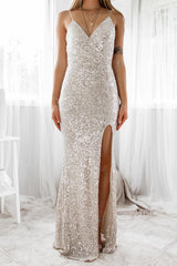 Robe Longue Bustier À Sequins Argentés